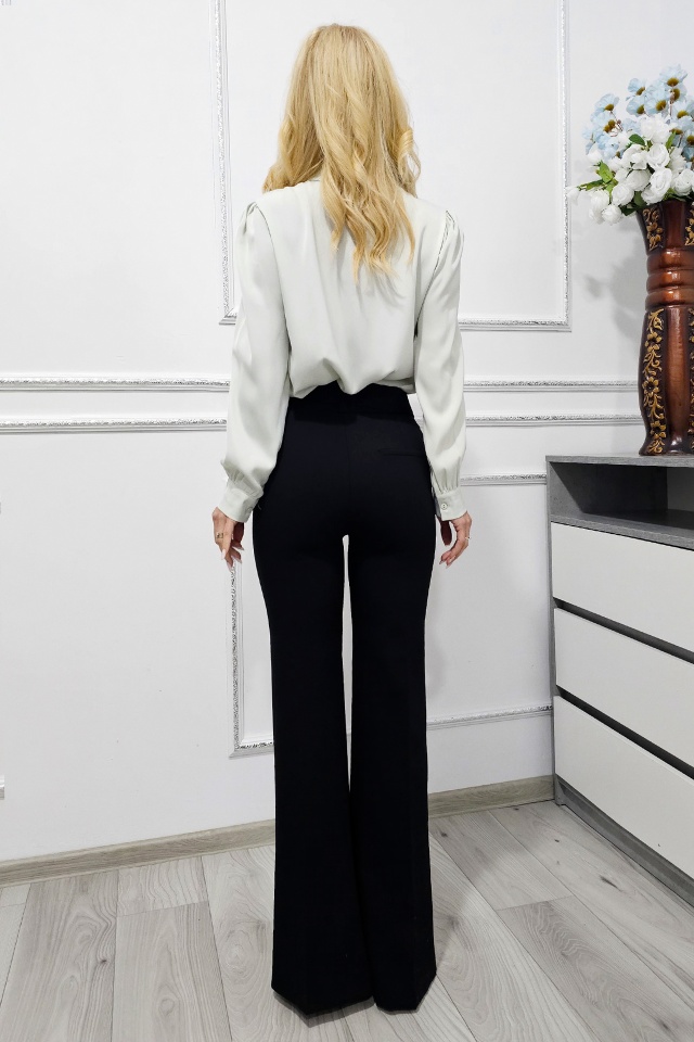 Pantaloni office VELLAR, croiala slim evazat si curea asortata, Negru - 1 | YEO