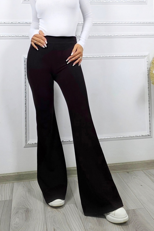 Pantaloni Politeh, evazati, cu talie inalta, Negru, Marime S/M