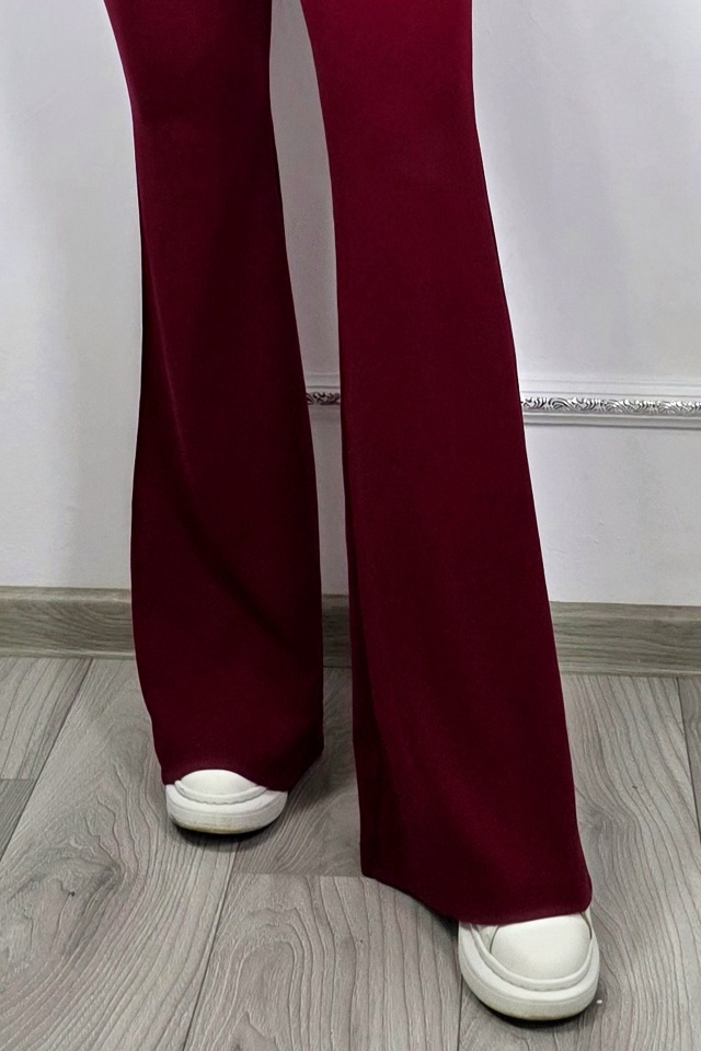 Pantaloni Politeh, evazati, cu talie inalta, Rosu, Marime S/M - 2 | YEO