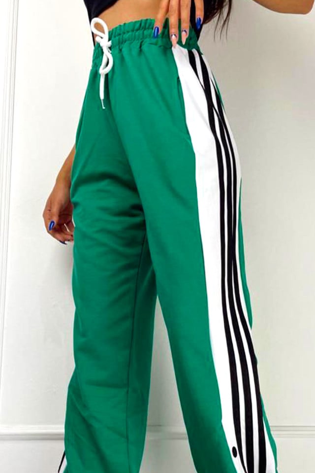 Pantaloni sport Basket, cu capse laterale si buzunare, Verde - 2 | YEO