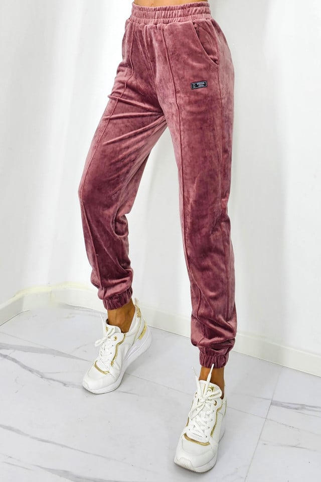 Pantaloni sport Malaki din catifea, Roz - 1 | YEO