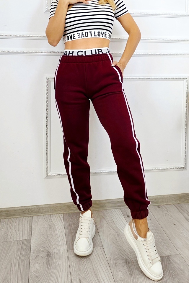 Pantaloni vatuiti cu banda elastica imprimata, MOVEN Club, Visiniu