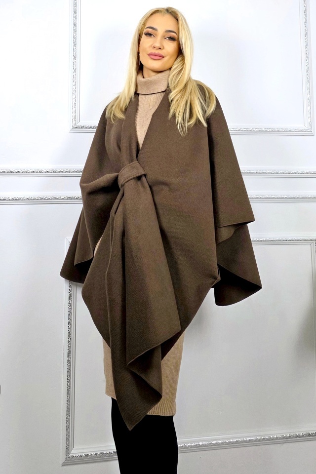 Pelerina oversize BelaRina, cu prindere petrecuta si textura rib, MARO, Marime universala - 2 | YEO