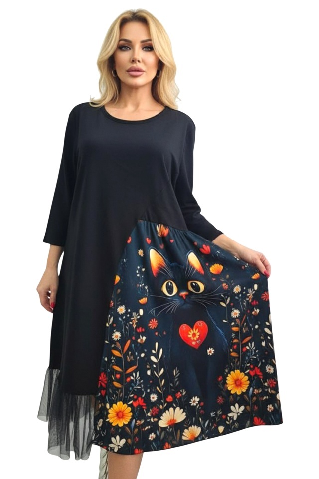 Rochie bumbac Arty Fiora, cu tull si croi oversize, Dark Romance, Marime S/M/L