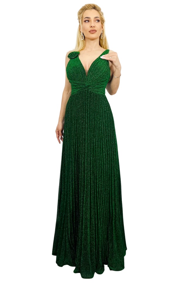 Rochie de ocazie AZARIA, cu pliuri si croiala empire, Verde Smarald