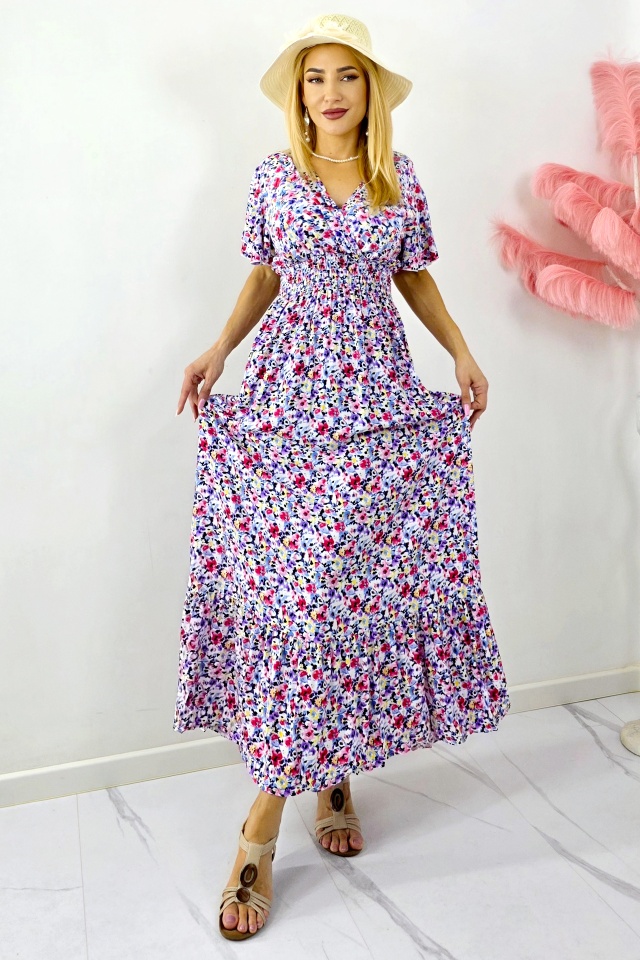 Rochie de zi Mandinga, din bumbac, cu imprimeu floral, MOV Petunia