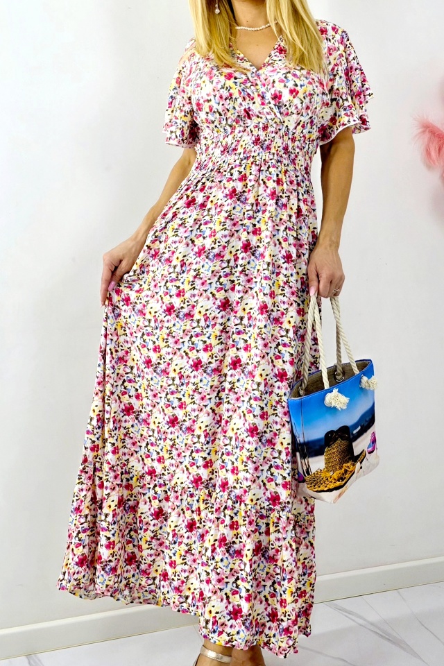 Rochie de zi Mandinga, din bumbac, cu imprimeu floral, Rosu Petunia