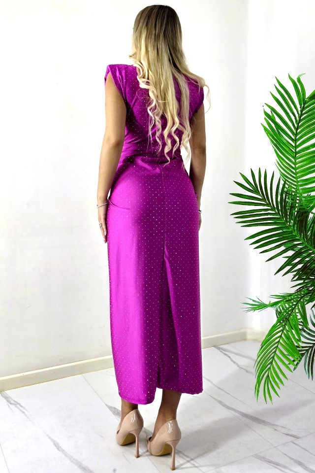 Rochie eleganta cu pensa la spate JHOSY si decolteu adanc, Mov, Marime S/M