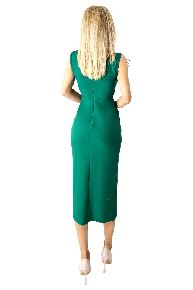 Rochie eleganta HANNA, cu pene naturale si tull, Verde, Marimea 38