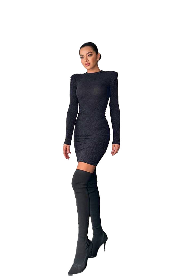 Rochie eleganta MiraBELL, bodycon si croi cu umeri supradimensionati, Negru