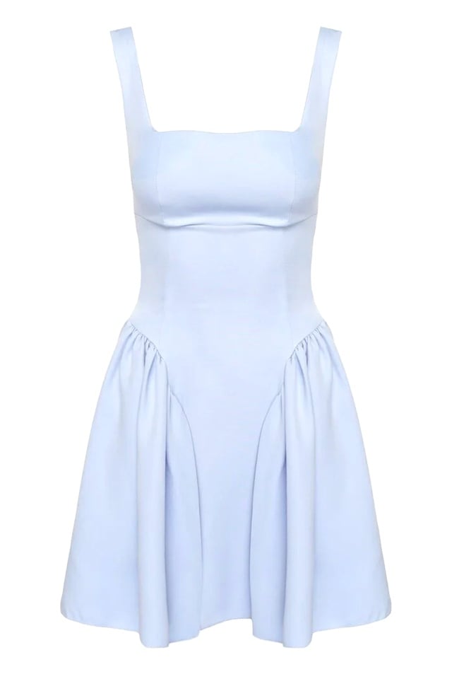 Rochie lejera de vara MARA, croiala babydoll si funda spate, BLEU, Marime S/M/L