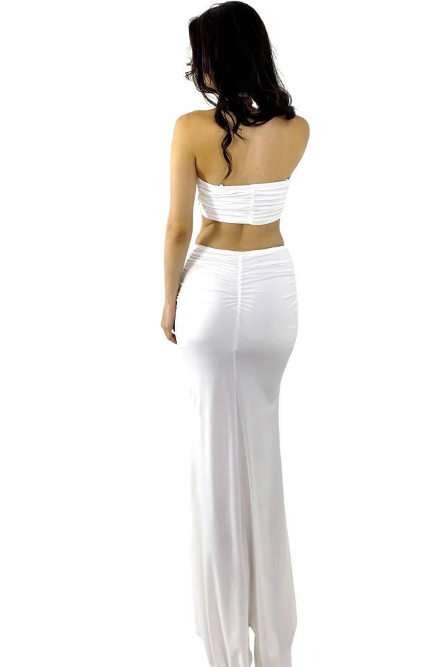 Rochie lunga de vara ELPIRI, cu crapatura ampla pe picior, ALB, Marime S/M