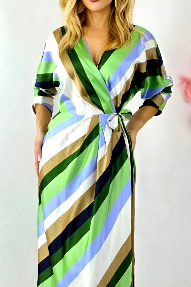 Rochie lunga satinata NALINI, cu cordon si aspect petrecut, Verde - 2 | YEO