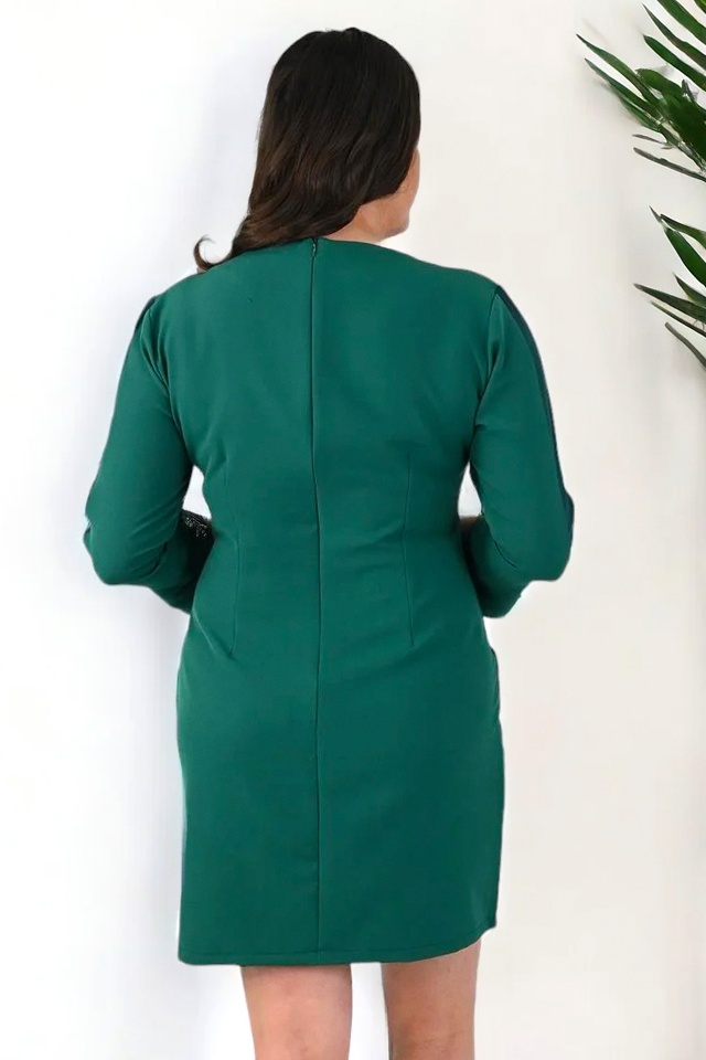Rochie office BRINA, cu paiete si maneca asimetrica, VERDE