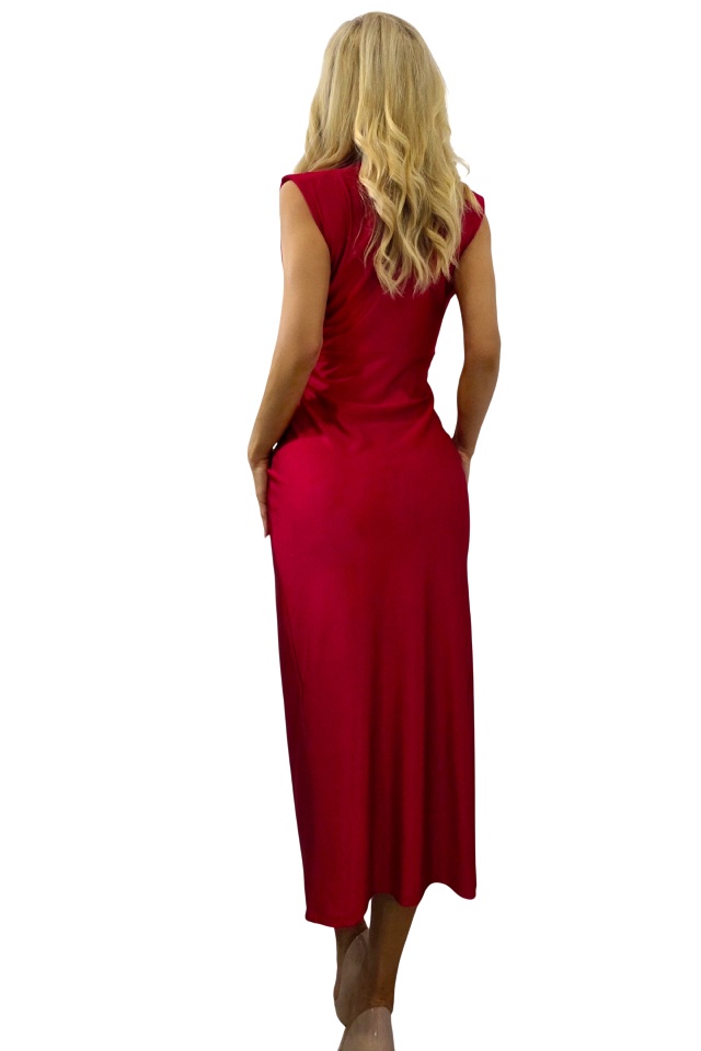 Rochie satinata Ilaria, croiala lunga si crapatura pe picior, Magenta, Marime S/M