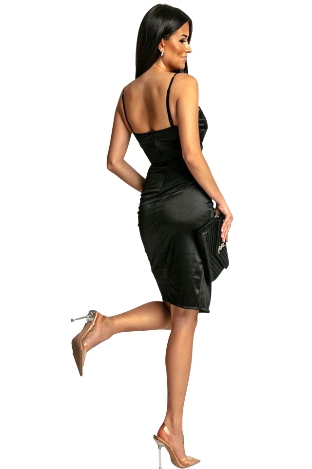 Rochie scurta de seara Myelva, cu aspect petrecut si drapaje, Negru, Marime S/M