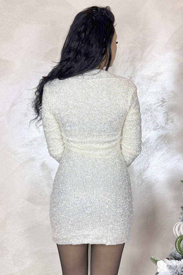 Rochie scurta MARIEL, cu paiete si cupe buretate, ALB, Marime S/M