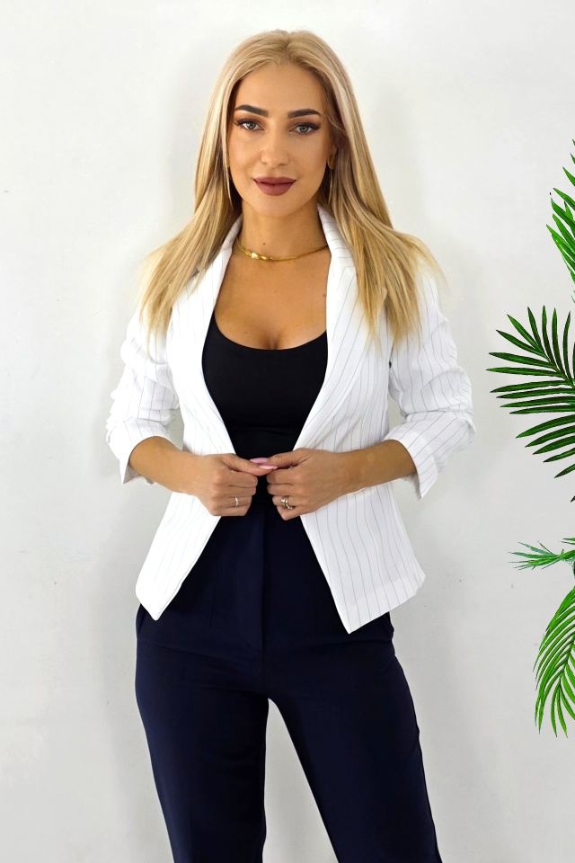 Sacou scurt office KaLyon, cu buzunare decorative, ALB