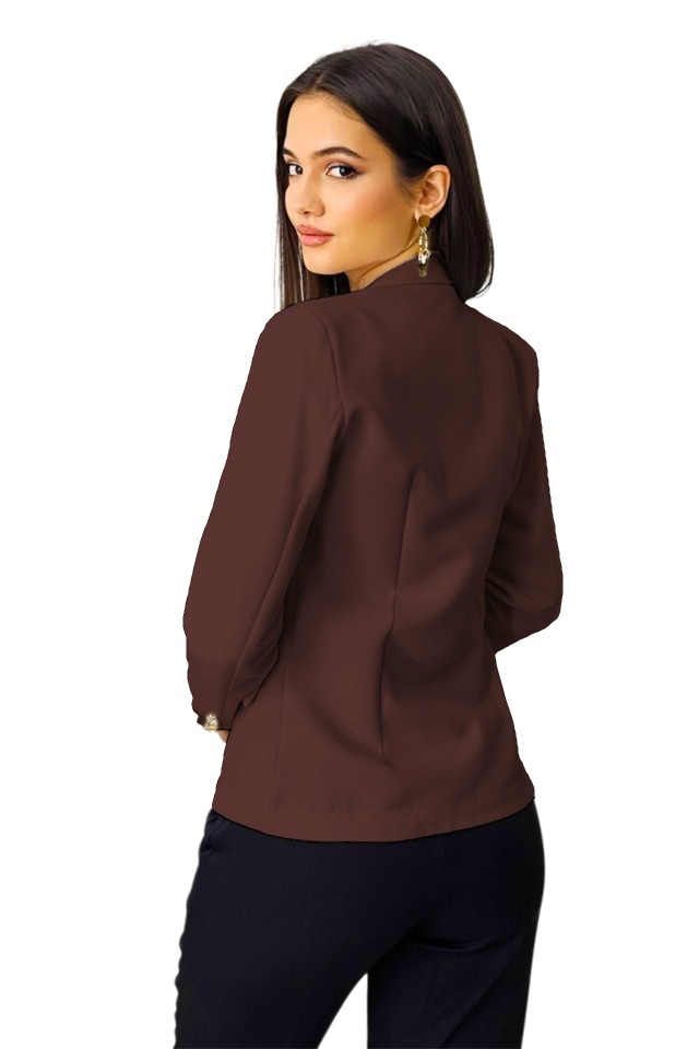 Sacou scurt Zayre, cu butoni si buzunare decorative, Maro Ciocolata, Marime S/M - 1 | YEO