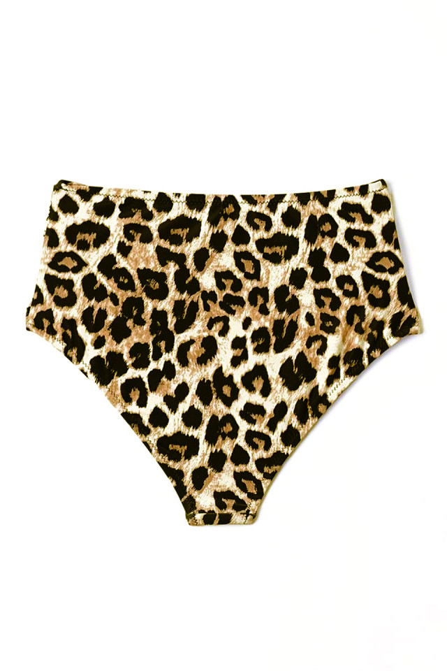 Slip de baie Tankini, cu talie inalta si pliuri asimetrice, Animal print Leopard - 1 | YEO