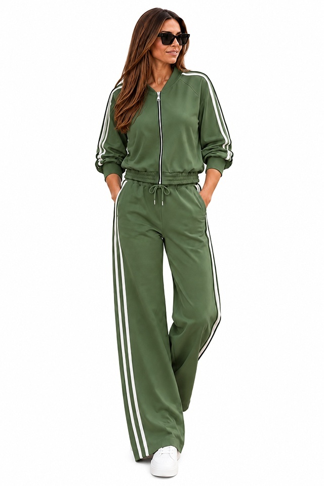 Trening dama CORINA, cu guler inalt si fermoar, Verde Olive, Marime S/M/L — imaginea 4