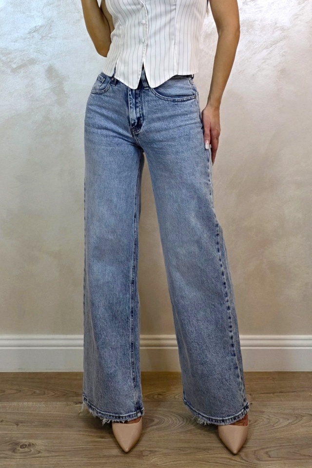 Blugi loose fit Aspen, cu textura elastica, Albastru deschis