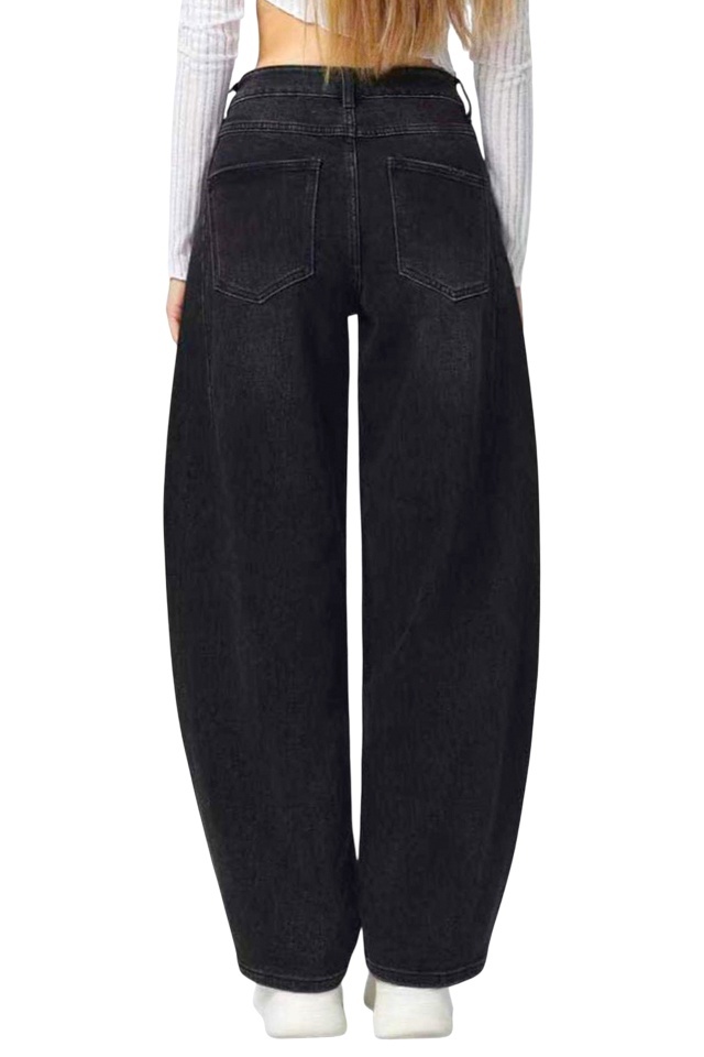 Blugi loose fit BARREL si cusaturi evidentiate, NEGRU