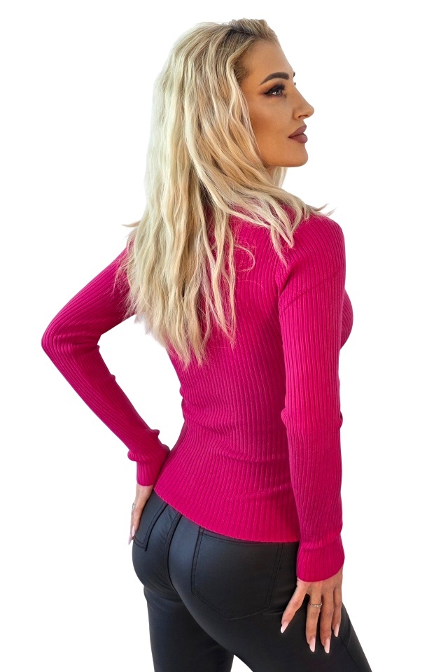 Bluza de dama ELORIA, cu guler inalt si nasturi perlati, Fucsia