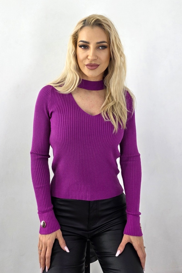 Bluza decupata Heart NOLA, cu butoni aurii, Mov