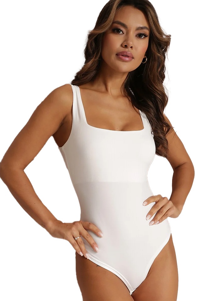 Body clasic de dama, Kathea, cu decolteu geometric si bretele, Alb, Marime S/M - 3 | YEO