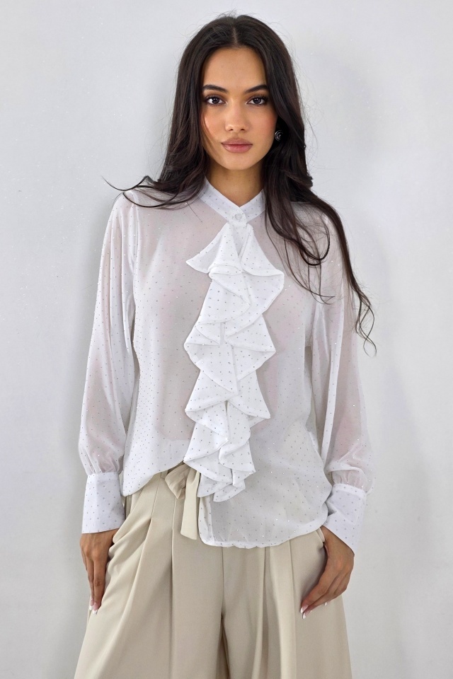 Camasa eleganta cu jabou Daliah si cristale, ALB, Marime S/M - 2 | YEO