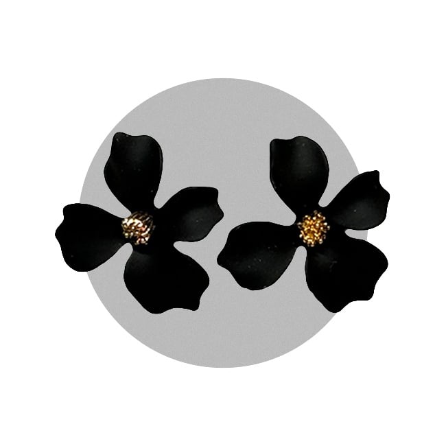 Cercei A Little Magic, cu design floral si prindere cu tija, Negru - 3 | YEO