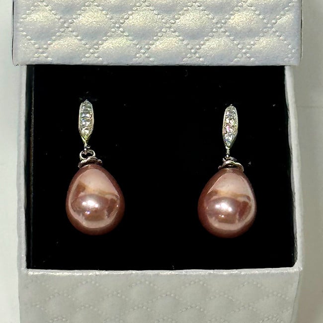 Cercei eleganti Pearls, accesorizati cu perle si pietre semipretioase, in cutie cadou, Rose - 3 | YEO