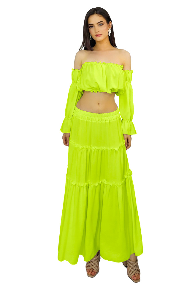 Compleu Berna fusta si camasa, Verde Lime, Masura S/M - 3 | YEO