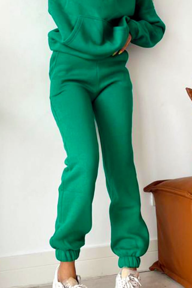 Compleu bumbac vatuit Alexis, bluza cu gluga si pantaloni cu buzunare, Verde - 3 | YEO