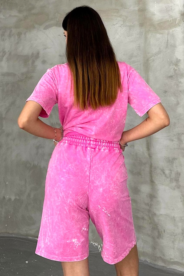 Compleu de dama RUDY, pantaloni scurti si tricou cu paiete, Roz Mickey - 1 | YEO