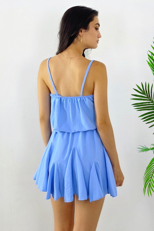 Compleu de vara Calipso, cu volane, top si fusta pantalon, Albastru Baby Blue, Marime S/M - 1 | YEO