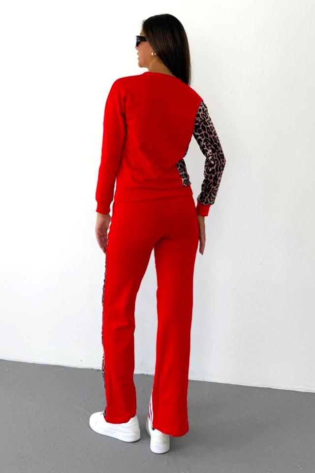 Compleu sport animal print LEONA, cu pantaloni lungi si bluza, Rosu - 1 | YEO
