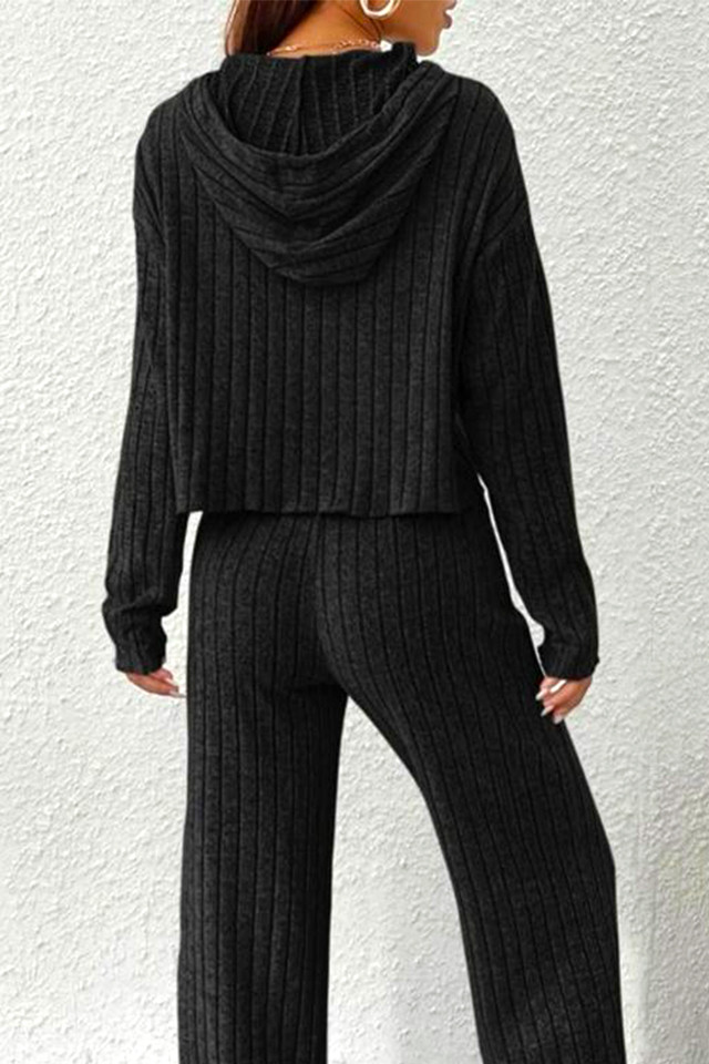 Compleu tetra Scarlett, cu bluza large, gluga si pantaloni lejeri, Negru - 1 | YEO