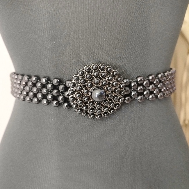 Curea elastica din perle Pearly B, cu catarama metalica decorativa, Cirra Black - 2 | YEO