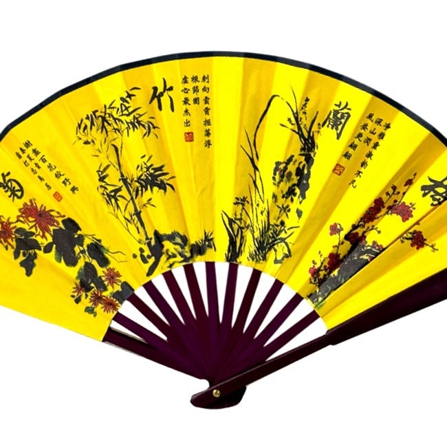 Evantai model japonez OKYOA, pliabil, cu laterale lemn, imprimat diferit fata/spate, IKEBANA