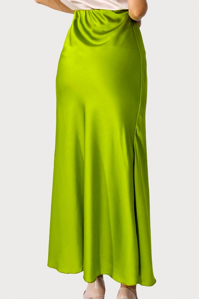 Fusta eleganta Penelope, cu textura satinata si croi lung, Verde olive, Marime S/M/L