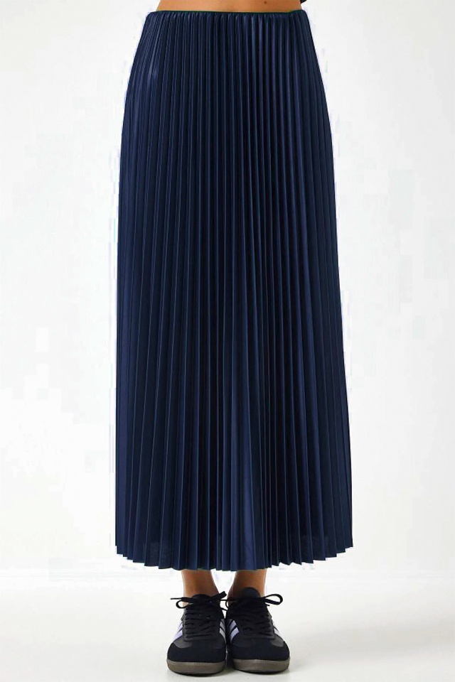 Fusta lunga plisata BRISEL, cu textura satinata, Bleumarin - 2 | YEO