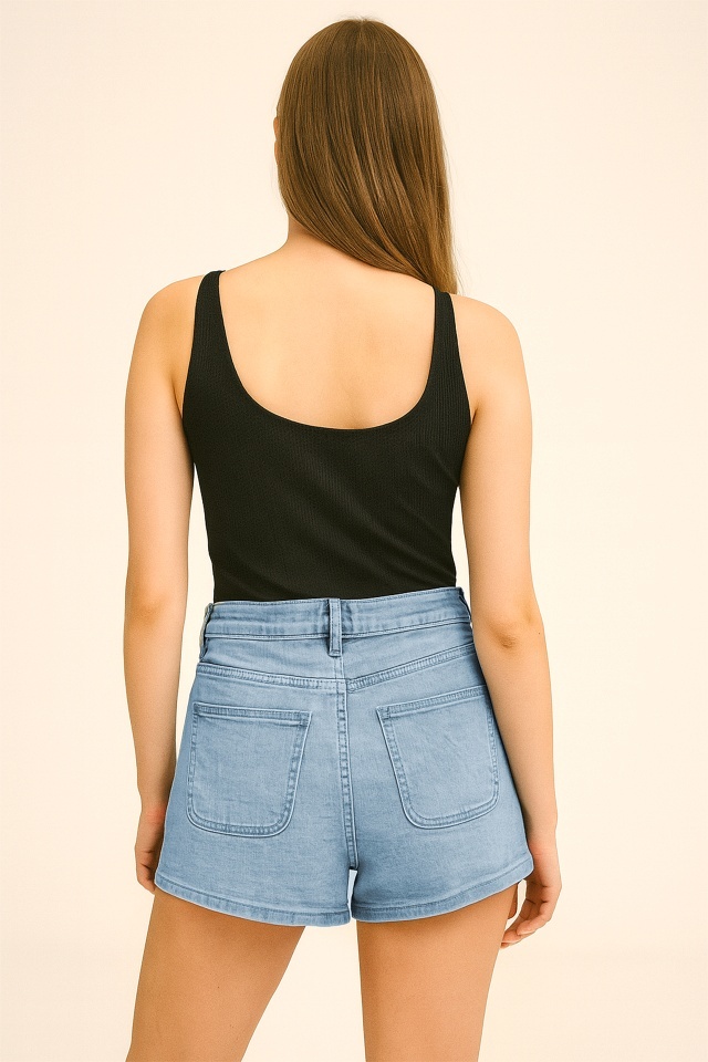 Fusta pantaloni scurti, denim SORELL, cu buzunare si nasturi, Albastru deschis - 1 | YEO