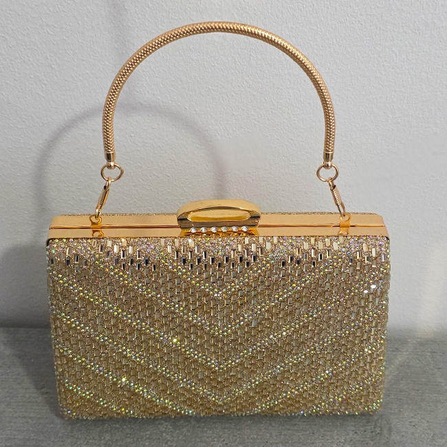 Geanta clutch pentru evenimente SUN POP, cu strasuri multicolore, AURIU - 2 | YEO
