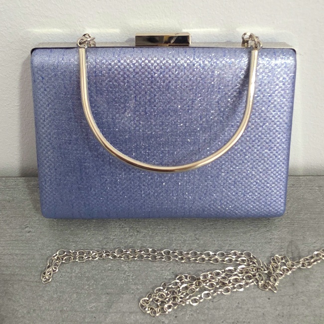 Geanta de ocazie, SYLVI, tip clutch, cu lant detasabil argintiu si piele ecologica, Albastru - 3 | YEO