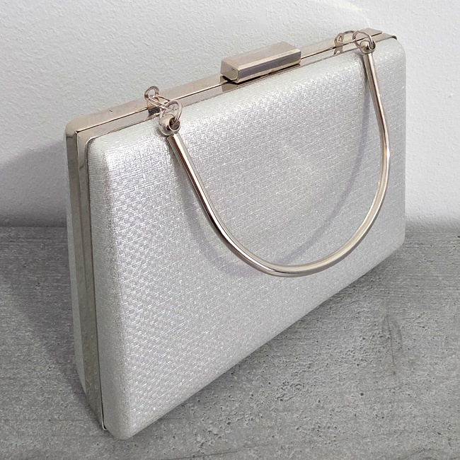 Geanta de ocazie, SYLVI, tip clutch, cu lant detasabil argintiu si piele ecologica, Silver - 2 | YEO