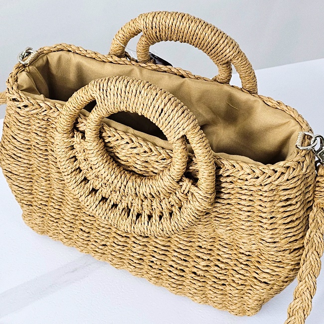 Geanta de plaja STRAW, crossbody, cu husa si lant detasabil, Bej - 2 | YEO