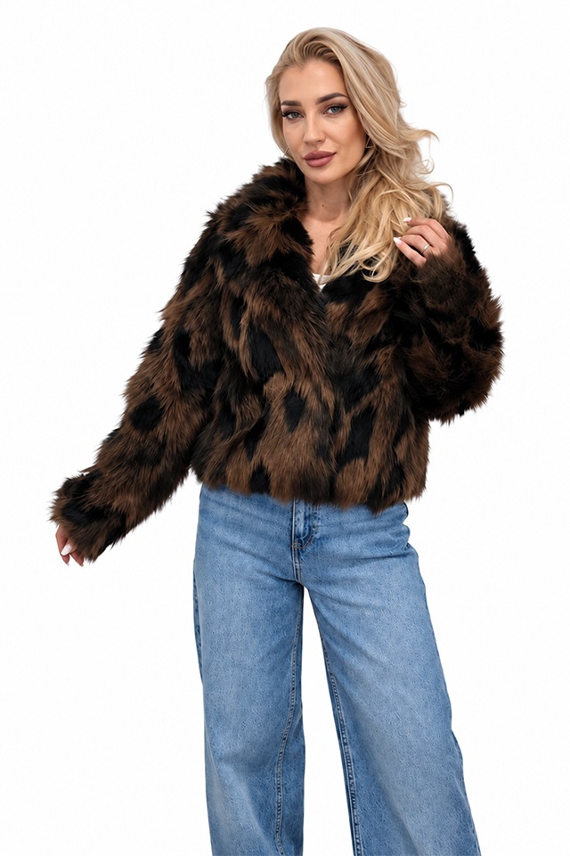 Haina animal print Ysolde din blana ecologica, cu interior satinat, MARO, Marime S/M — imaginea 7
