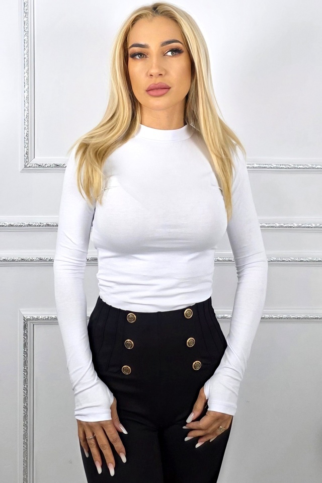 Maleta midi Clarissa, cu guler inalt si fenta deget, ALB - 2 | YEO